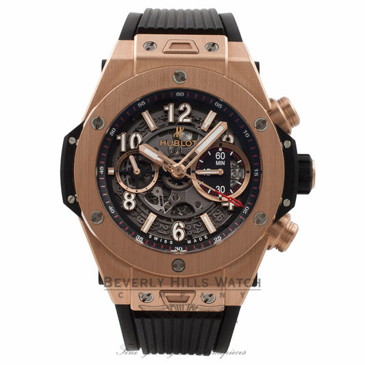 Hublot Big Bang Unico Chronograph 45MM Titanium Rose Gold Skeleton Dial Rubber Strap 411.OX.1180.RX 2D4KY3 - Beverly Hills Watch Store