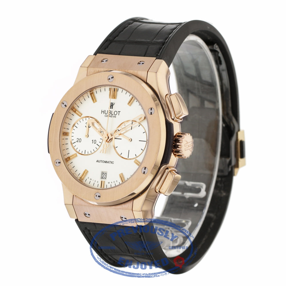 Hublot Classic Fusion Silver Dial Chronograph 18kt Rose Gold Black Leather 521.OX.2610.LR RVNZ9Q - Beverly Hills Watch