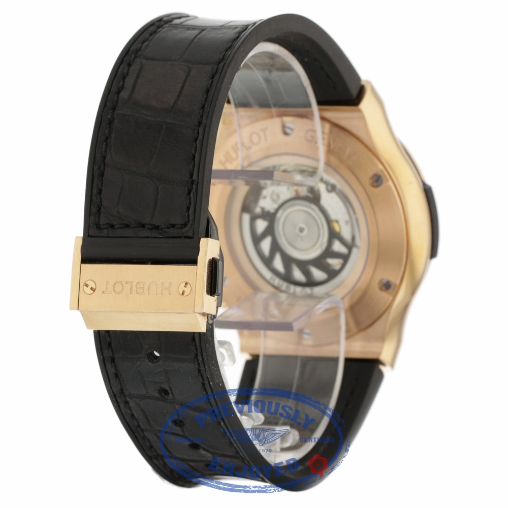 Hublot Classic Fusion Silver Dial Chronograph 18kt Rose Gold Black Leather 521.OX.2610.LR RVNZ9Q - Beverly Hills Watch