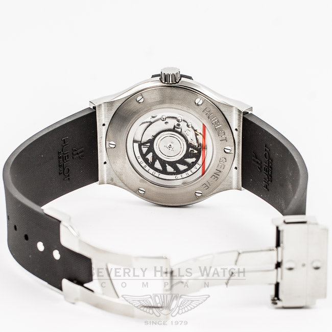 Hublot Classic Fusion Titanium Case/Bezel 45mm Black Rubber Strap Black Dial Watch 511.NX.1170.RX Beverly Hills Watch Company Watch Store