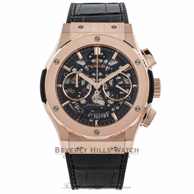 Hublot Classic Fusion Aero Chronograph 45MM 18k Rose Gold Black Dial 525.OX.0180.LR HUPE6U - Beverly Hills Watch Company Watch Store
