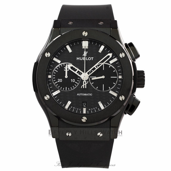 Hublot Classic Fusion Black Magic Chronograph 45MM Ceramic Black Dial Rubber Strap 521.CM.1770.RX H0AWVE - Beverly Hills Watch Store