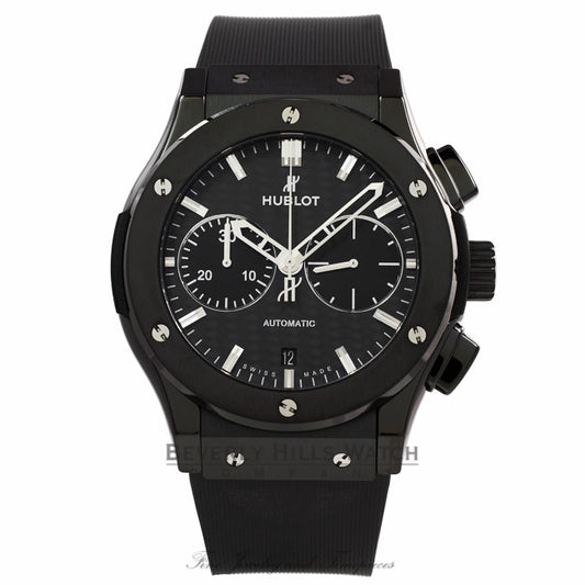 Hublot Classic Fusion Black Magic Chronograph 45MM Ceramic Black Dial Rubber Strap 521.CM.1770.RX H0AWVE - Beverly Hills Watch Store