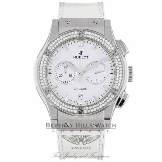Hublot Classic Fusion Chronograph Titanium 42mm Diamond Bezel 541.NE.2010.LR.1104 P2ZPAL - Beverly Hills Watch Company