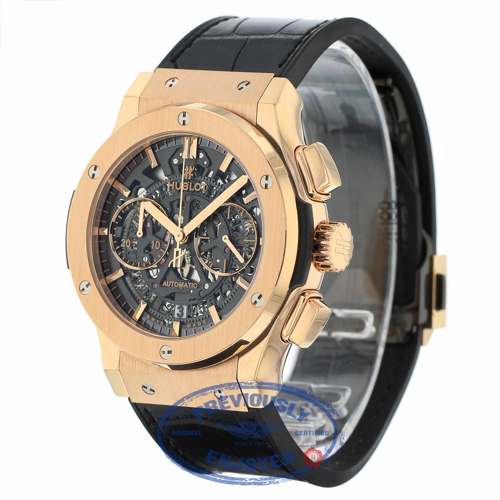Hublot Classic Fusion Aero Chronograph 45MM 18k Rose Gold Black Dial 525.OX.0180.LR XVZDX7 - Beverly Hills Watch Company