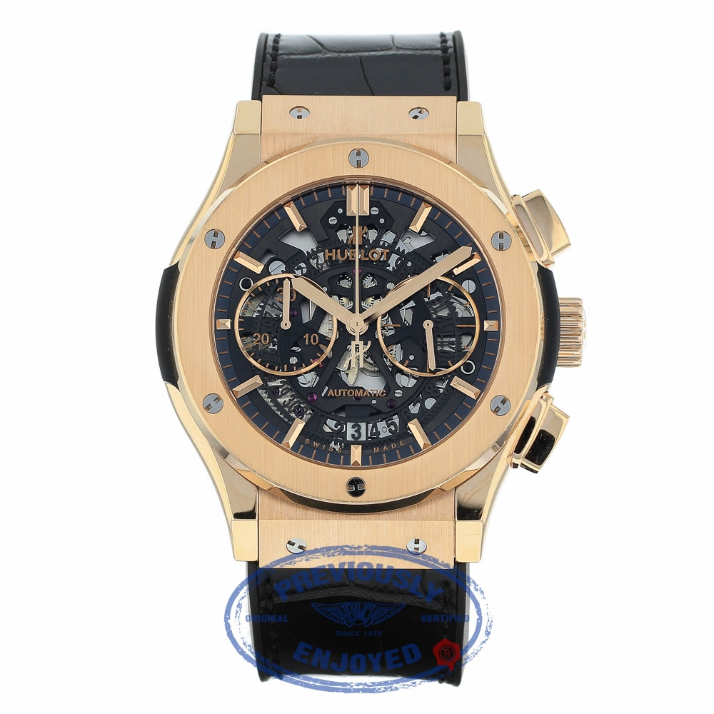Hublot Classic Fusion Aero Chronograph 45MM 18k Rose Gold Black Dial 525.OX.0180.LR XVZDX7 - Beverly Hills Watch Company