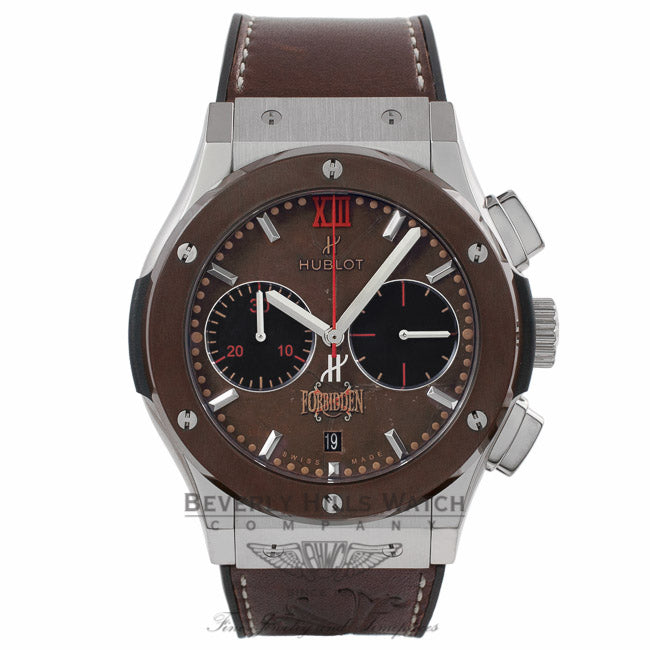 Hublot Classic Fusion Forbidden X 45mm Titanium & Ceramic Tabacco Dial Black Rubber Tabacco Color Calf Skin Strap 521.NC.0589.VR.OPX14 59317L - Beverly Hills Watch Store