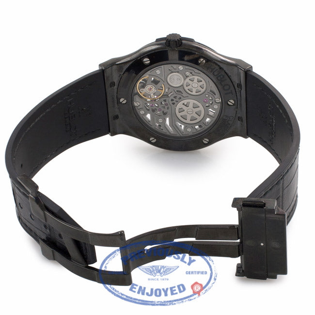 Hublot Classic Fusion Ultra Thin 45MM Ceramic Titanium Skeleton Dial Black Alligator Rubber Strap 515.CM.0140.LR E5JWH7 - Beverly Hills Watch Company Watch Store