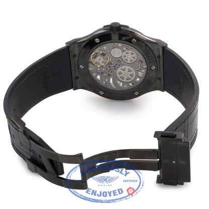 Hublot Classic Fusion Ultra Thin 45MM Ceramic Titanium Skeleton Dial Black Alligator Rubber Strap 515.CM.0140.LR E5JWH7 - Beverly Hills Watch Company Watch Store