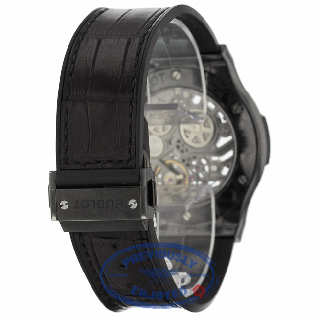 Hublot Classic Fusion Ultra Thin 45MM Ceramic Titanium Skeleton Dial Black Alligator Rubber Strap 515.CM.0140.LR NPQVY6 - Beverly Hills Watch Company