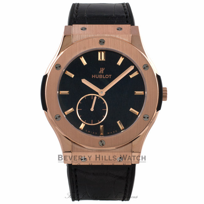 Hublot Classic Fusion Ultra Thin 18k Rose Gold Black Dial Black Rubber Strap 515.OX.1280.LR 1JM6AL - Beverly Hills Watch Company Watch Store