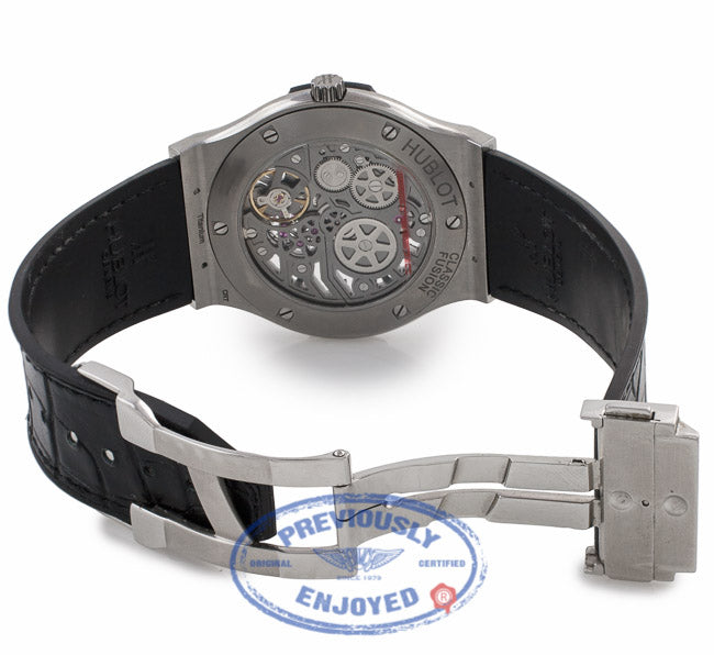 Hublot Classic Fusion Ultra Thin Skeleton Dial Titanium Black Alligator Strap 515.NX.0170.LR 5AP5QY - Beverly Hills Watch Company Watch Store
