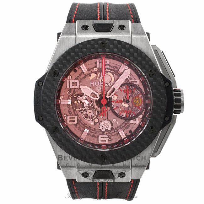 Hublot Ferrari Titanium Carbon Fiber Skeleton Red Dial 401.NQ.0123.VR 552C69 - Beverly Hills Watch Company Watch Store