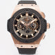 Hublot King Power UNICO King Gold Rose Gold Case Carbon Fiber Bezel Skeleton Dial Black Rubber Strap Watch 701.OQ.0180.RX Beverly Hills Watch Company Watch Store