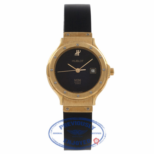 Hublot Classic Ladies 26MM Yellow Gold Black Dial Rubber Strap 1390.100.3 2983 - Beverly Hills Watch Store