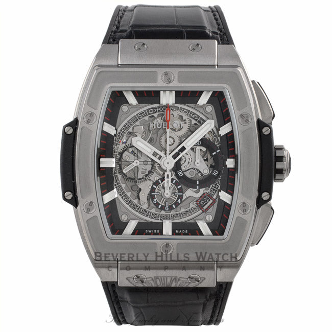 Hublot Spirit of Big Bang Chronograph 45MM Titanium Skeleton Dial Alligator Strap  601.NX.0173.LR 3KWH4U - Beverly Hills Watch Company Watch Store