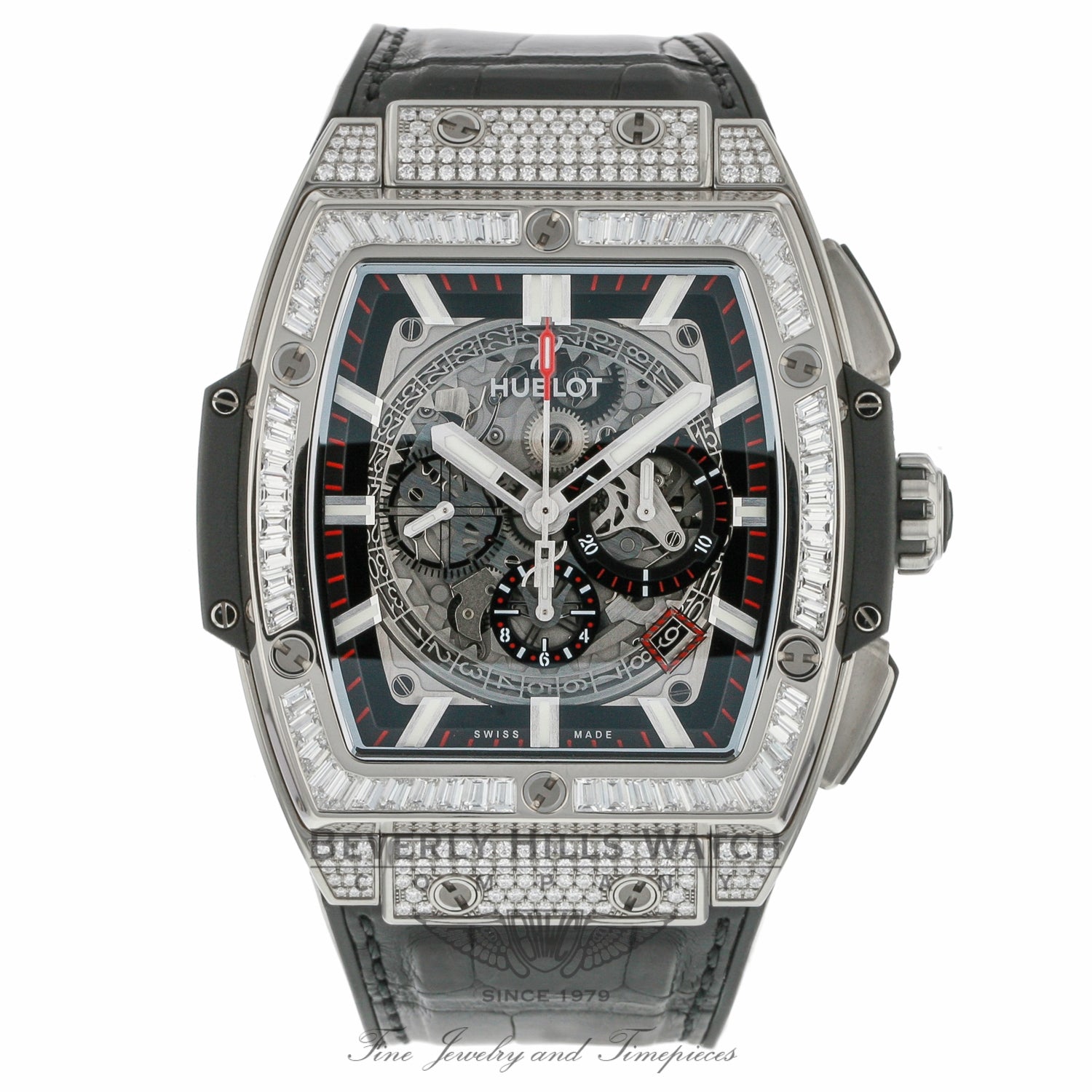 Hublot Spirit of Big Bang 45mm Skeleton Dial Automatic Titanium Tonneau Shaped Diamonds Case 601.NX.0173.LR.0904 LXK47R - Beverly Hills Watch