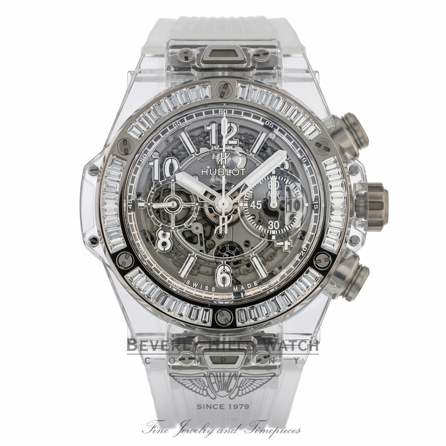 Hublot Unico Sapphire Baguette Diamond Bezel Stainless Steel 411.JX.4802.RT.1904 08HRR5 - Beverly Hills Watch