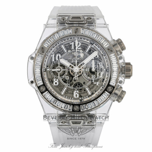 Hublot Unico Sapphire Baguette Diamond Bezel Stainless Steel 411.JX.4802.RT.1904 08HRR5 - Beverly Hills Watch
