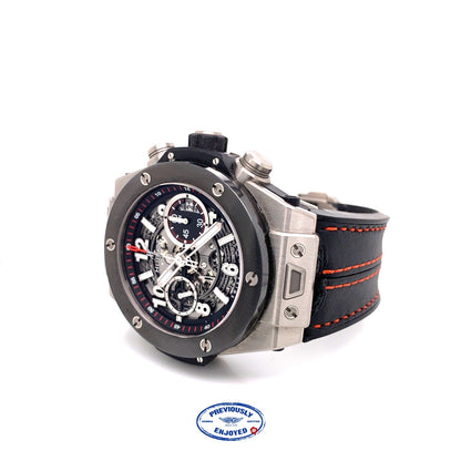 Hublot Big Bang Unico Chronograph 45MM Titanium Ceramic Bezel Skeleton Dial Rubber Strap 411.NM.1170.RX J41TD0 - Beverly Hills Watch Company
