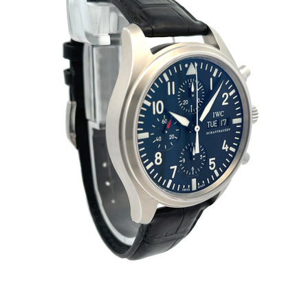 IWC Classic Pilot Chronograph 42mm Stainless Steel Black Dial IW371701 - Beverly Hills Watch Company