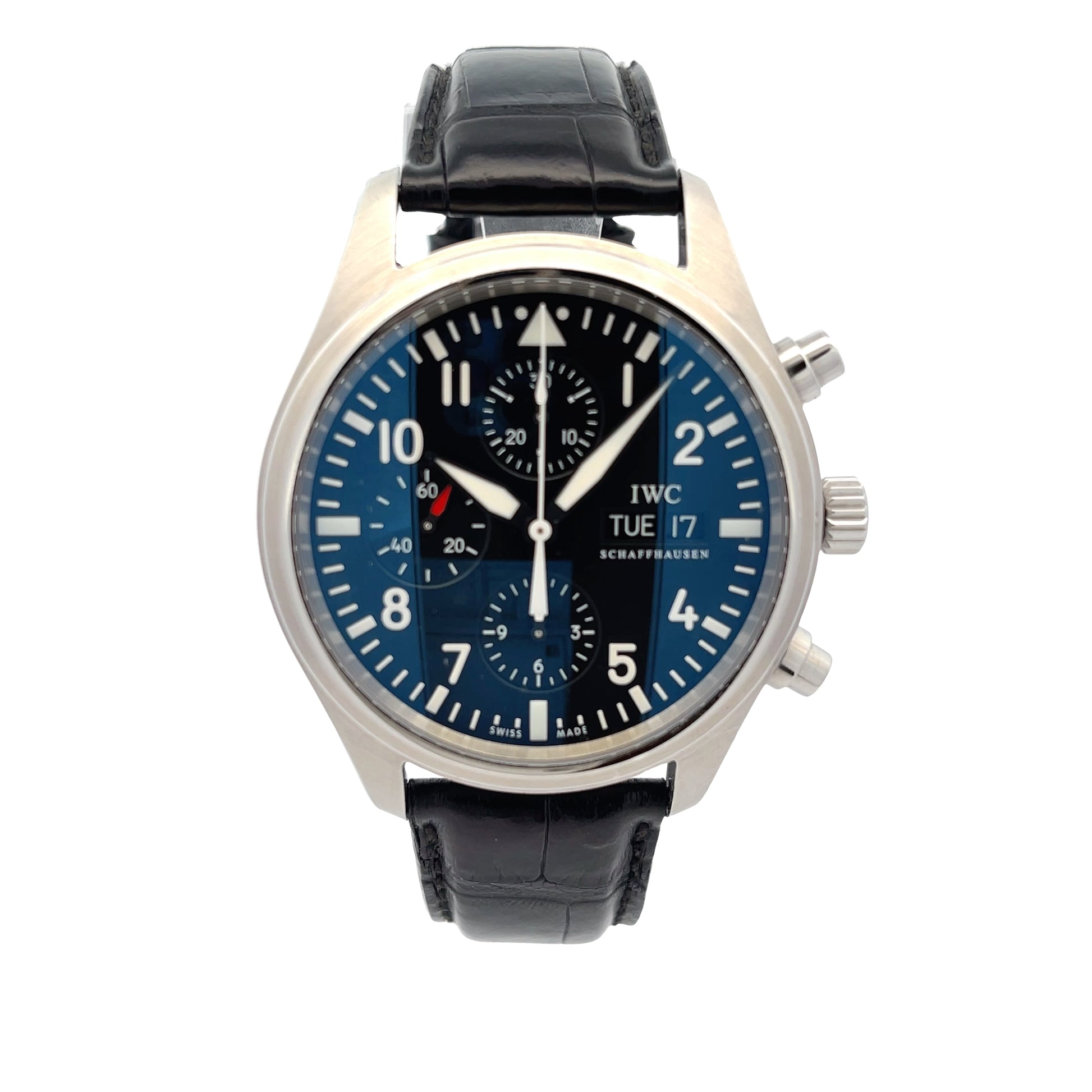 IWC Classic Pilot Chronograph 42mm Stainless Steel Black Dial IW371701 - Beverly Hills Watch Company