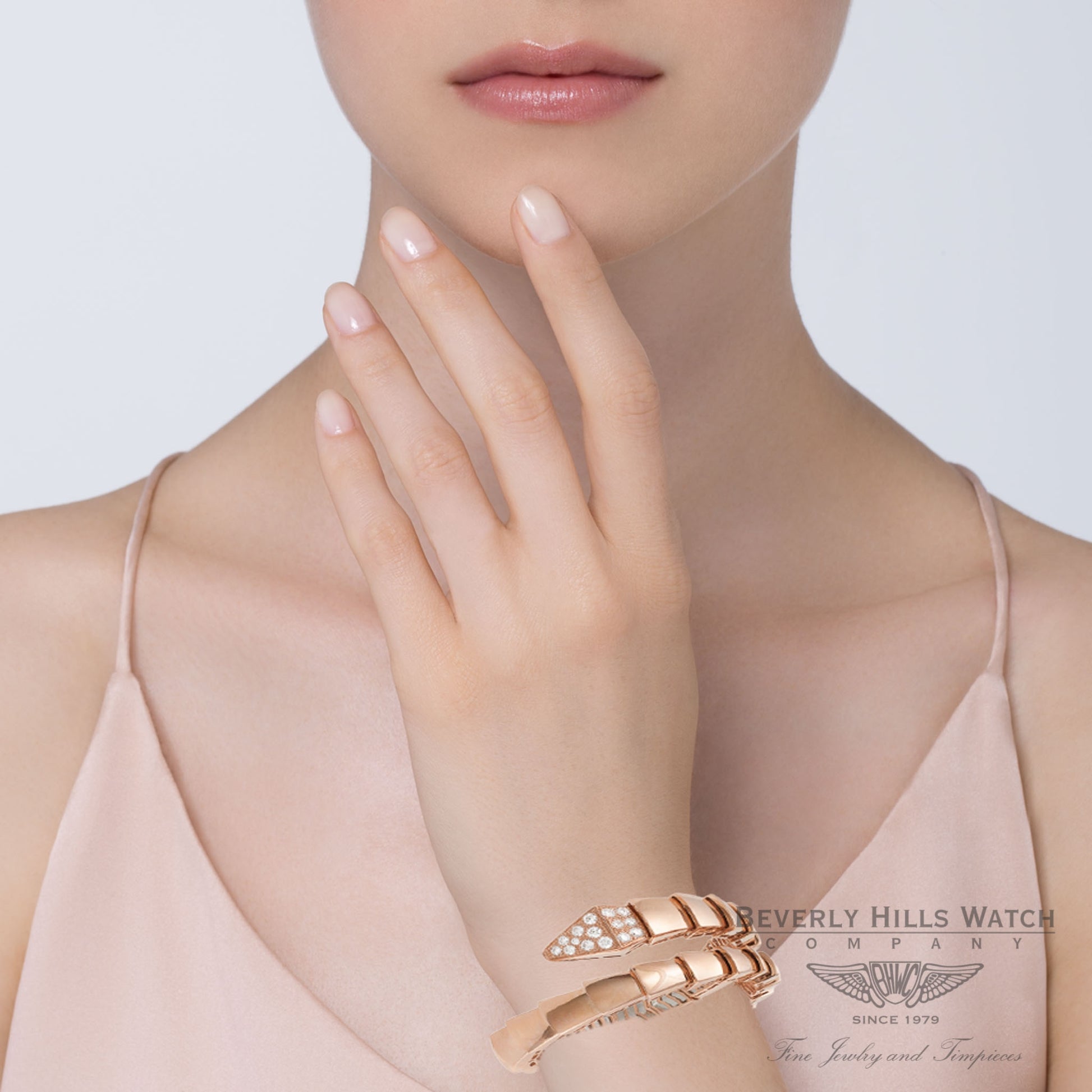 Naira & C 18k Rose Gold Snake Single Wrap Diamond Head Bracelet EF-PPFBR7292/C HWD1WP - Beverly Hills Watch Company