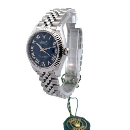 Rolex Datejust 31mm White Gold Fluted Bezel Blue Dial Silver Roman 278274 - Beverly Hills Watch Company