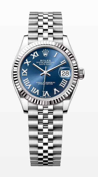 Rolex Datejust 31mm White Gold Fluted Bezel Blue Dial Silver Roman 278274 - Beverly Hills Watch Company