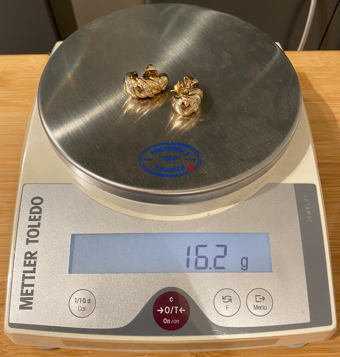 Pair of 18K Yellow Gold Three Row Diamond Earrings - Beverly Hills Watch and Jewelry Store