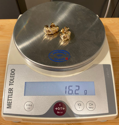 Pair of 18K Yellow Gold Three Row Diamond Earrings - Beverly Hills Watch and Jewelry Store