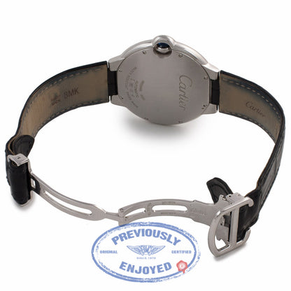 Cartier Ballon Bleu Large White Gold Silver Dial Alligator Strap W6900651 H0K73E - Beverly Hills Watch Company Watch Store
