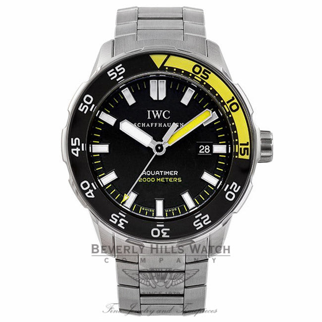 IWC Aquatimer 44MM Stainless Steel Black Dial Black / Yellow Bezel IW356808 ELR2YE - Beverly Hills Watch Store Watch Store
