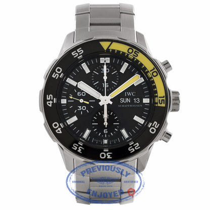 IWC Aquatimer Chronograph Stainless Steel Bracelet 44mm Case Black Dial Black/Yellow Bezel Watch IW376708 QAYE7N - Beverly Hills Watch Store