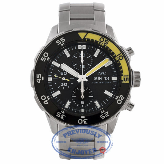 IWC Aquatimer Chronograph Stainless Steel Bracelet 44mm Case Black Dial Black/Yellow Bezel Watch IW376708 QAYE7N - Beverly Hills Watch Store