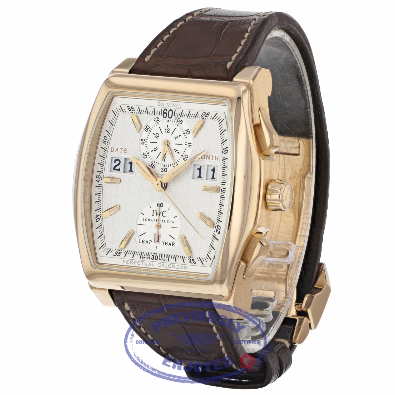 IWC Da Vinci Silver Dial Brown Leather 18k Rose Gold Chronograph IW376107 PWD5LT - Beverly Hills Watch
