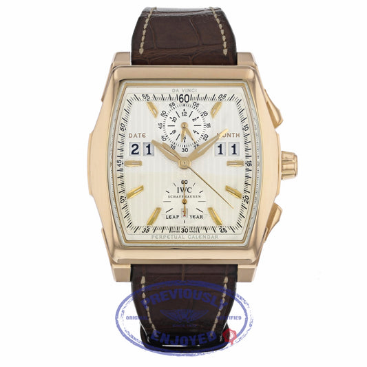 IWC Da Vinci Silver Dial Brown Leather 18k Rose Gold Chronograph IW376107 PWD5LT - Beverly Hills Watch