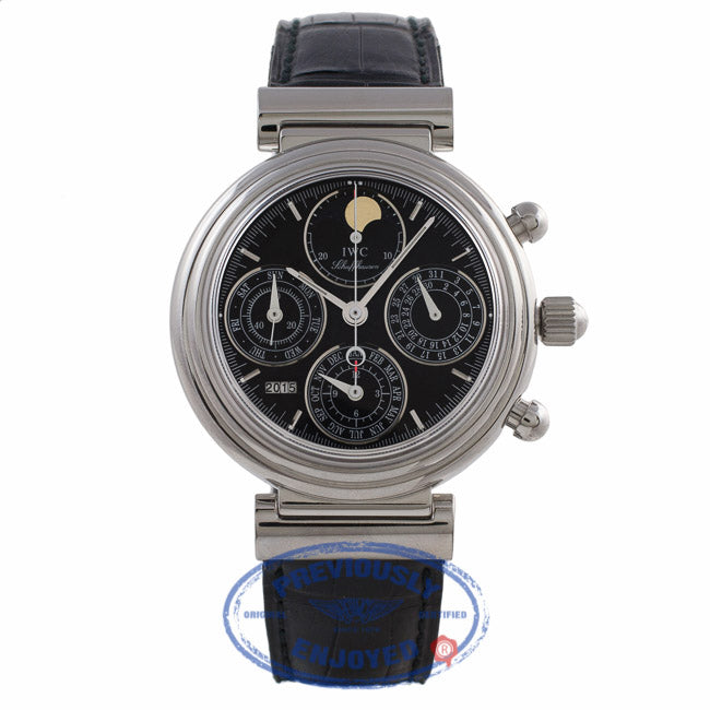 IWC DaVinci Perpetual Black Dial Stainless Steel Moonphase Alligator Strap IW3750-30 EH20RE - Beverly Hills Watch Company Watch Store