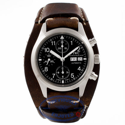 IWC Flieger Chronograph Day-Date Black Dial Brown Calf Strap IW3706 BIXL5W - Beverly Hills Watch Store