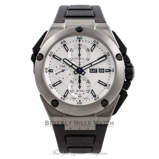 IWC Ingenieur Double Chronograph 45MM Titanium Silver Dial 44 Hour Power Reserve IW386501 4UTJTH - Beverly Hills Watch Company Watch Store