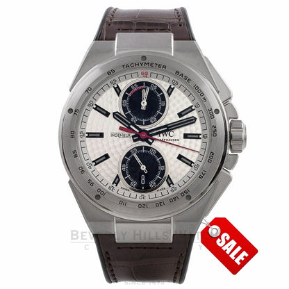 IWC Ingenieur Racer Chronograph 45MM Stainless Steel Silver Dial Black Subdials Rubber Strap IW378505 K4L7HL - Beverly Hills Watch Company Watch Store