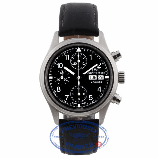 IWC Pilot Chronograph 39mm Black Dial Stainless Steel on Strap IW3706 D64FX6 - Beverly Hills Watch Company