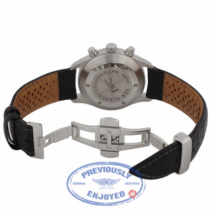 IWC Pilot Chronograph 39mm Black Dial Stainless Steel on Strap IW3706 D64FX6 - Beverly Hills Watch Company