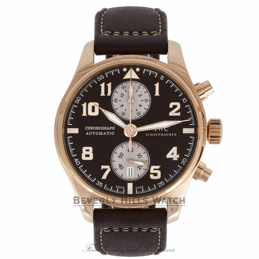 IWC Pilot Chronograph Antoine De Saint Exupery Rose Gold Chocolate Dial Numerals IW387805 BS3KZ3 Beverly Hills Watch Store 01