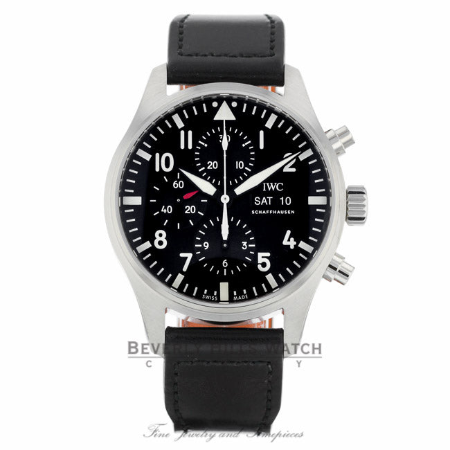IWC Pilot Chrono Day-Date 43mm Automatic Stainless Steel Black Dial IW377709 TTQPD8 - Beverly Hills Watch Company