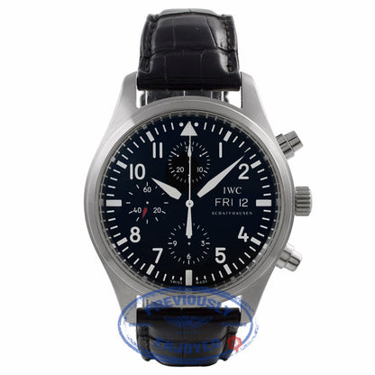 IWC Pilot Chronograph Stainless Steel Black Dial Black Crocodile Strap IW3717.01 UPCZEQ - Beverly Hills Watch Company Watch Store