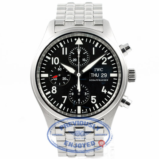IWC Pilot Day Date 42mm Chronograph Stainless Steel Bracelet Black Dial Watch IW371704 Beverly Hills Watch Company Watches
