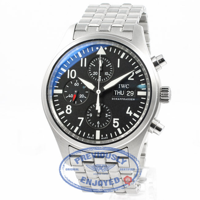 IWC Pilot Day Date 42mm Chronograph Stainless Steel Bracelet Black Dial Watch IW371704 Beverly Hills Watch Company Watches