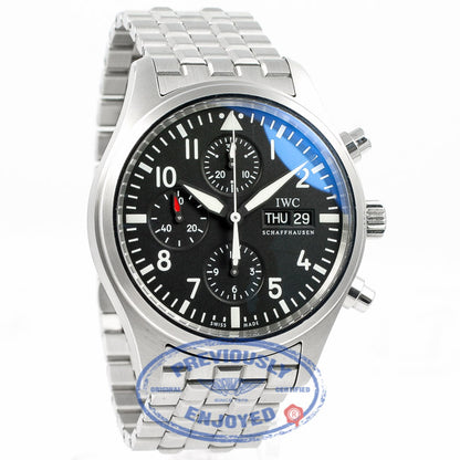 IWC Pilot Day Date 42mm Chronograph Stainless Steel Bracelet Black Dial Watch IW371704 Beverly Hills Watch Company Watches