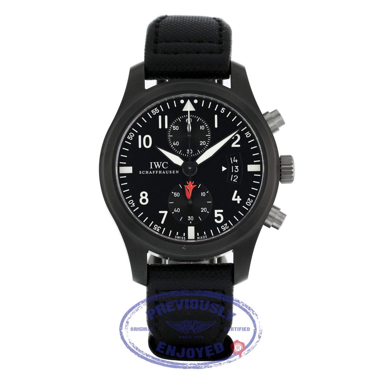 IWC Pilot Top Gun 46mm Chronograph Black Dial Black Fabric IW388007 F5R64R - Beverly Hills Watch Company